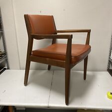 Vintage MCM Mid Century Modern Danish Wood Dining Desk Arm Chair w/ Leather Seat