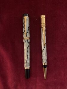 Parker Duofold Rollerball And Ball Point Pen Black And Pearl 1980s-Beautiful