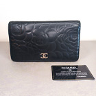 [Rank AB] CHANEL Bifold  Long Wallet  Cameria Leather Black USED