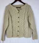Vintage Fisherman Irish Wool Ivory Sweater Cardigan Cable Knit Wood Buttons