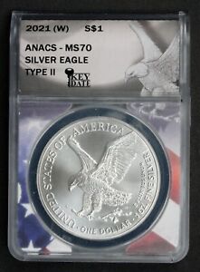 New Listing2021 (W) Silver Eagle ANACS graded MS70  .999 1oz Type 2 $1 Coin Key Date Label