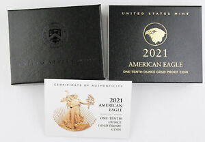 2021 W $5 1/10 Oz GOLD AMERICAN EAGLE PROOF COIN Type 2 +BOX & COA - In Hand