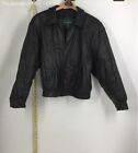 Hill & Archer Mens Black Genuine Leather Long Sleeve Full-Zip Bomber Jacket 44