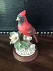 Vintage Andrea by Sadek Cardinal  Figurine w Flowers 8627 w/Wood Base