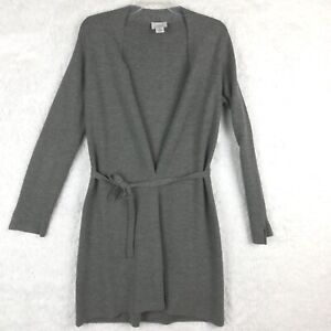 Ann Taylor Loft Womens Sweater Cardigan Tunic Wool Cashmere Blend Belted Gray M