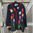 NWT Storybook Knits 3X black tulip Cardigan SWEATER bead sequin ramie cotton HSN
