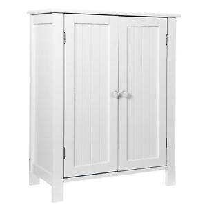 Bathroom Floor Cabinet Storage Freestanding Organizer w/Adjustable Shelf 2 Doors
