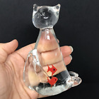 Vtg  Murano Clear Art Glass CAT Figurine Paperweight Goldfish in Belly 5 inches