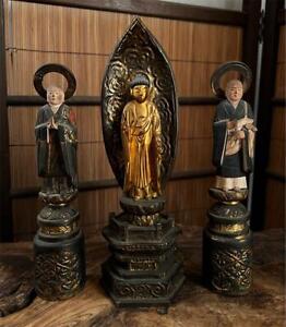 BUDDHA AMIDA NYORAI AMITABHA MONK Wooden Statue 9.5 in Japanese Antique Figurine