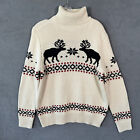 H&M Sweater Adult M Ivory Jacquard Chunky Knit Reindeer Turtleneck Mens