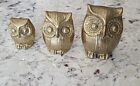 Vintage Brass Owl Family Trio Set of Figurines Paperweight Solid Brass