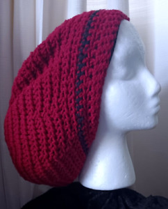 Handmade Crocheted Rasta Reggae Dreadlocks Plaits Tam Beret  Dark Red Hat