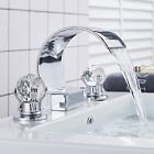 Chrome Widespread Waterfall Bathroom Sink Faucet 2 Handle 3Hole Basin Mixer Tap