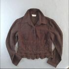 Wrapper Vintage Blazer Women's Medium Wool Blend Brown Embroidered Jacket Top