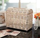 Crystal Wedding Card Box with Lid, Vintage Style Treasure Chest Style Gold Gift