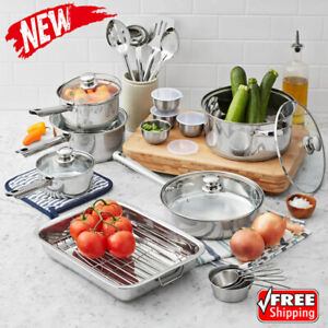 24-Piece Kitchen Cookware Set Pots & Pans Set Non Stick Stainless Steel Home NEW