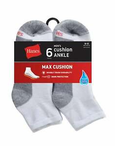 Hanes Ankle Socks 6-Pack Mens Max Cushion Cool ComfortBlend FreshIQ Max Cushion