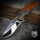 WESTERN Ornate WOOD HANDLE Cowboy Spring Assisted Open Pocket Knife GOLDEN Blade