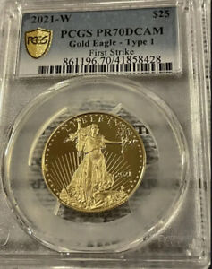 2021-W Proof Type 1 $25 Gold Eagle PCGS PR70 FIRST STRIKE, Gold Shield OGP