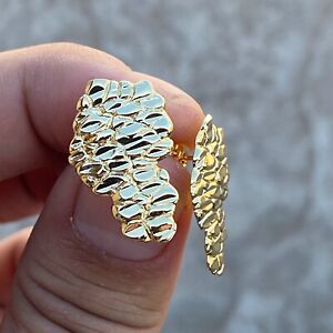14k Gold Plated Nugget Hiphop Earrings Butterfly Push Back Mens Womens Huge 24MM
