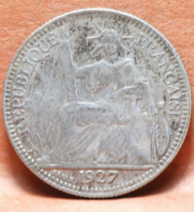 French Indochina, 1927-A 10 Centimes, KM16.1, silver, .0509 oz., Fine+, NR, 4-24