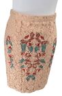 Champagne & Strawberry Coquette Embroidered Stretch Lace Pencil Skirt Peach  S