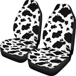 Stylish Cow Print Auto Seat Covers Black&White Front Seat Protector Fit for M...