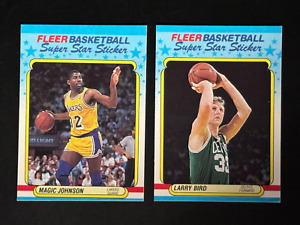 Larry Bird, Magic Johnson, 2 Card Lot, 1988 Fleer Stickers,  #2 & #6, NM-Mint