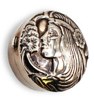 925 Sterling Silver Ladies Face Snuff Pill Round Box