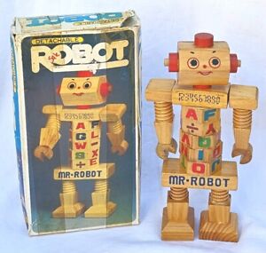 Vintage 1970's Wood Robot Building Blocks Learning Teaching Toy 8