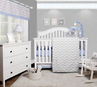 5 PCS Bumperless Blue Grey Chevron Baby Boy Nursery Crib Bedding Sets OptimaBaby