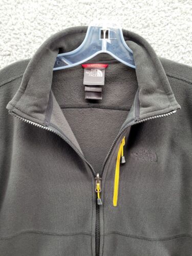 The North Face Men's Fleece Jacket Full Zip Chest Pocket Black Yellow Medium