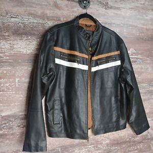 Whispering Smith Brown Faux Leather Zip-Up Motorcycle Jacket Size M