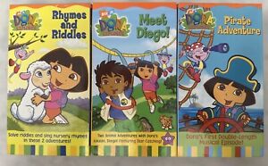 Lot Of (3) Dora The Explorer VHS Nick Jr Nickelodeon- Meet Diego-Pirate-Rhymes