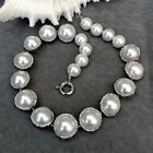 Big Statement Necklace White Sea Shell Pearl Black Crystal Pave Women Jewelry