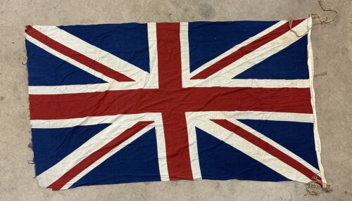 Vintage Union Jack Flag United Kingdom Linen Cotton Cloth Large 65x37” British