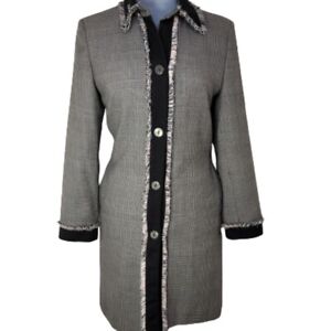 100% Wool Trench Coat Harve Bernard Women's Size 10 Holtzman Black White