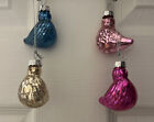Set Of 4 Blown Mercury Glass Bird Ornaments Multicolored Pink Blue Gold