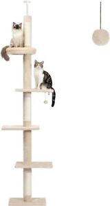 Cat Tower 5-Tier Floor to Ceiling Cat Tree Height  Adjustable Climbing Tree