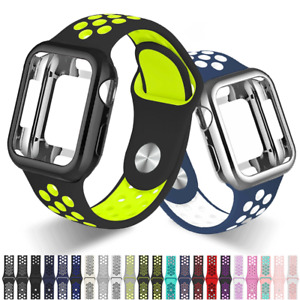 Sports Band W/ Screen Protector Case For Apple Watch 4 / 5 / 6 / SE / 7 / 8 / 9