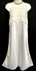 VTG PRIVATE LUXURIES Bridal Satin Slip Nightgown Beaded Lace Bodice Sz L NEW NOS