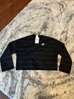 Nike Women’s Black Cotton Striped Long Sleeve Crop Top Size Small NWT