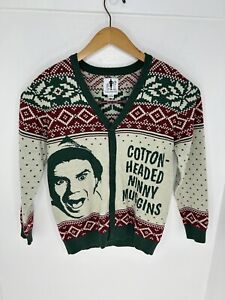 ELF Cotton Headed Ninny Muggins Ugly Christmas Cardigan Sweater Size Medium