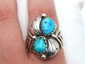 Large Vtg Old Pawn Southwestern Navajo Sterling Silver & Turquoise Ring Sz 10.25