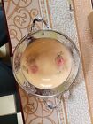 Rare Taylor Smith Taylor Blush Pink Floral  Bowl With Metal Rim Candy bowl Vtg