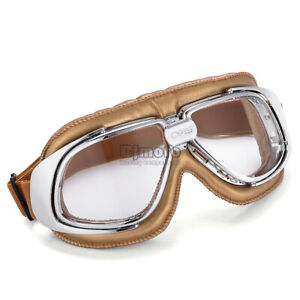 Vintage Motorcycle Leather Goggles Anti-Fog Clear Lens Glasses For Harley