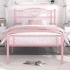 14Inch Twin Size Metal Platform Bed Frame with Headboard Footboard Pink kids bed