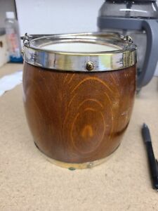 Antique Biscuit Barrel Jar  OakEnglish  Porcelain Liner 7.5