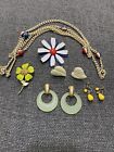 VINTAGE JEWELRY LOT NECKLACE BROOCHES EARRINGS 9 PCS
