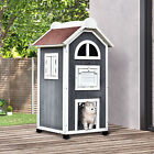 Solid Wood Cat Condo Furniture 2-Floor Pet Shelter, Grey and White, 43